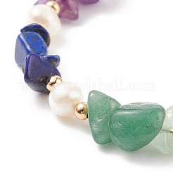 Natural Mixed Gemstone Chips Beaded Silder Bracelet with Pearl&nbsp;BJEW-JB08326