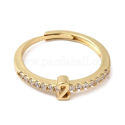 Rack Plating Brass Clear Cubic Zirconia Number 2 Adjustable Rings for Women&nbsp;RJEW-S407-09G-02