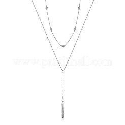 S925 Silver Zircon Y Letter Pendant Double Layer Necklace for Women&nbsp;MB8919-1