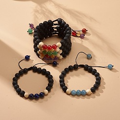 7Pcs 7 Style Natural Lava Rock & Wood  Beads & Mixed Gemstone Braided Bead Bracelets Set&nbsp;BJEW-JB08836