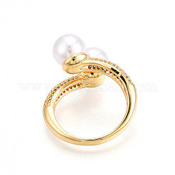 Brass Micro Pave Clear Cubic Zirconia Cuff Rings for Women&nbsp;KK-T074-26G