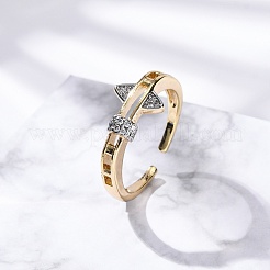 Brass Micro Pave Clear Cubic Zirconia Cuff Finger Rings for Women&nbsp;RJEW-C116-02G