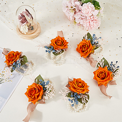 Cloth Flower & Foam Wrist Corsage with Plastic Pearl&nbsp;BJEW-WH0022-33A