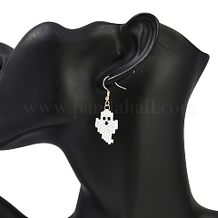 Halloween Theme Ghost Handmade Glass Seed Beaded Dangle Earrings&nbsp;EJEW-MZ00478