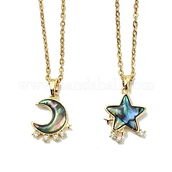 2Pcs 2 Styles Natural Paua Shell with Brass Micro Pave Clear Cubic Zirconia Pendant Necklaces&nbsp;NJEW-JN06078