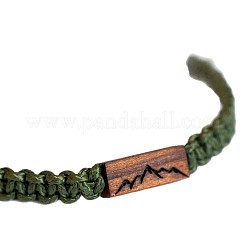 Wooden Rectangle with Mountain Adjustable Braided Polyester Cord Bracelets for Women Men&nbsp;WGDF35B-01