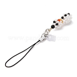 Christmas Snowman Glass Seed Beads Mobile Straps&nbsp;HJEW-MZ00294-01