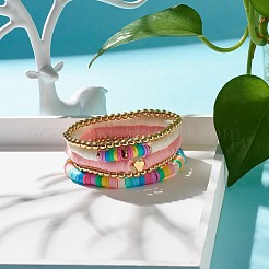 Synthetic Hematite & Polymer Clay Heishi Beads Stretch Bracelets Set&nbsp;BJEW-JB07429-01
