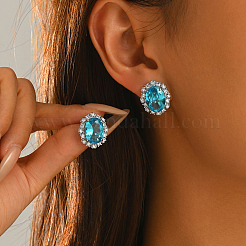 Brass Micro Pave Cubic Zirconia Oval Stud Earrings for Women&nbsp;QP4934-4