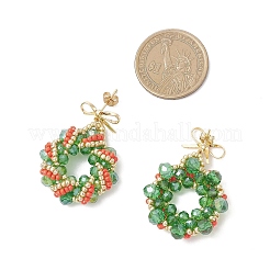 Christmas Wreath Glass Seed Beaded Dangle Stud Earrings&nbsp;EJEW-MZ00582
