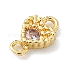 Brass Pave Cubic Zirconia Heart Connector Charms&nbsp;KK-G548-18G-02
