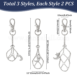 6Pcs 3 Styles Moon & Star Alloy Swivel Lobster Claw Clasps & Brass Cable Chains&nbsp;AJEW-UN00041