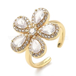 Flower Brass Micro Pave Cubic Zirconia Cuff Rings for Women&nbsp;RJEW-A069-14G-03