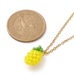 Glass Seed Beaded Lemon Pendant Necklace with 304 Stainless Steel Cable Chains&nbsp;NJEW-MZ00022