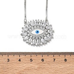 Brass Pave Clear Cubic Zirconia and Enamel Eye Pendant Box Chain Necklaces&nbsp;NJEW-C121-03P