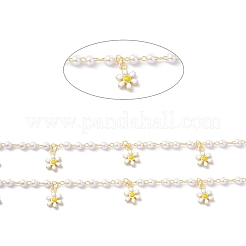 Flower Enamel & Brass & ABS Imitation Pearl Handmade Beaded Chains&nbsp;CHC-D029-39G