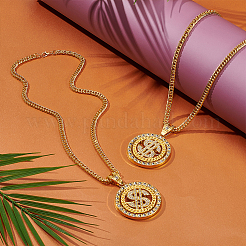 2Pcs Alloy Rotatable Dollar Sign Pendant Cuban Link Chain Necklaces&nbsp;NJEW-UN0001-77G