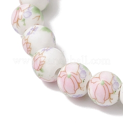 2Pcs 2 Colors Handmade Flower Printed Porcelain Ceramic Round Beads Stretch Bracelets for Women&nbsp;BJEW-JB12091