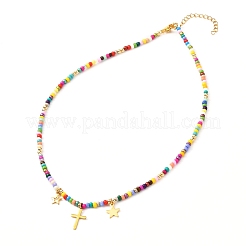 Evil Eye Beads Glass Seed Beaded Necklaces Sets&nbsp;NJEW-JN03722-01