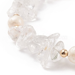 Natural Gemstone Chips & Pearl Beaded Slider Bracelet for Women&nbsp;BJEW-JB08334