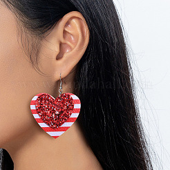 PU Leather Heart with Stripe Dangle Earrings&nbsp;FS-WG76E0F-01