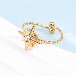 304 Stainless Steel Rhinestone Cuff Rings&nbsp;LS-RJEW-D306-23G