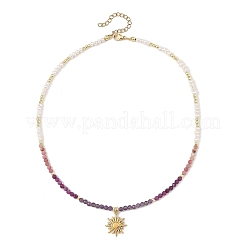 2Pcs 2 Styles 304 Stainless Steel Sun Moon Pendant Natural Mixed Gemstone & Pearl Beaded Necklaces for Women&nbsp;NJEW-JN06533