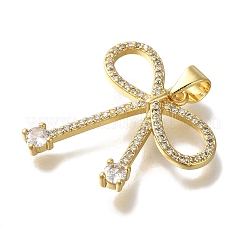 Bowknot Rack Plating Brass Clear Cubic Zirconia Pendants&nbsp;KK-U019-28G