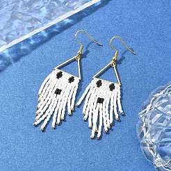 Halloween Theme Glass Seed Braided Ghost Chandelier Earrings&nbsp;EJEW-MZ00084