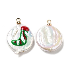 Baroque Style Natural Keshi Pearl Pendants with Enamel&nbsp;PEAR-G013-02D