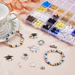 Graduate Theme Acrylic Beaded Stretch Bracelet with Alloy Enamel Charms DIY Making Finding Kit&nbsp;DIY-FH0006-73