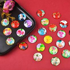Flower Printed Glass Cabochons&nbsp;GGLA-SZ0001-15