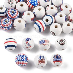 32Pcs 8 Style Independence Day Theme Wood European Beads&nbsp;WOOD-FP0001-03