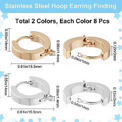 16Pcs 2 Colors 201 Stainless Steel Hoop Earrings Findings&nbsp;STAS-BBC0002-66
