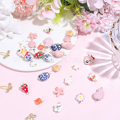 30Pcs 15 Style Handmade Porcelain Connector Charms&nbsp;PALLOY-DR00012