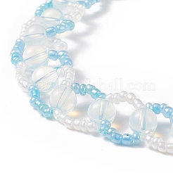 Opal & Glass Seed Braded Ring Wrap Beaded Necklaces for Women&nbsp;NJEW-JN03946