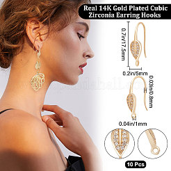 5 Pairs Rack Plating Brass Micro Pave Cubic Zirconia Leaf Earring Hooks&nbsp;KK-BBC0005-19