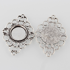Antique Silver Tibetan Style Alloy Filigree Rhombus Cabochon Connector Settings&nbsp;X-TIBE-M022-08AS