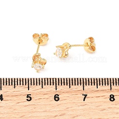 Flower Brass Micro Pave Clear Cubic Zirconia Stud Earrings&nbsp;EJEW-A135-12G