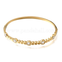 304 Stainless Steel Pave Clear Cubic Zirconia Heart Hinged Cuff Bangles for Women&nbsp;SA-CBAF851-03G