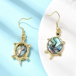 Brass Natural Paua Shell Dangle Earrings&nbsp;EJEW-M060-19A-G