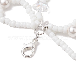 Bowknot Natural Cultured Freshwater Pearl & Glass Beaded Pendant Decoration&nbsp;HJEW-TA00231