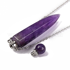 Natural Amethyst Bullet Shaped Perfume Bottle Pendant Necklaces&nbsp;G-B089-02P-08