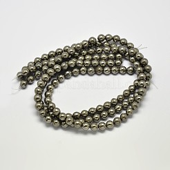 Natural Pyrite Round Beads Strands&nbsp;G-F197-07-6mm