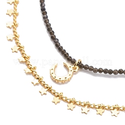 2Pcs 2 Style 304 Stainless Steel Moon & Star Pendant Necklaces Set&nbsp;NJEW-JN04030