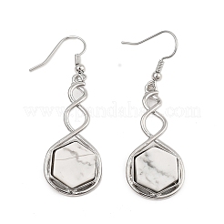 Hexagon Natural Howlite Dangle Earrings&nbsp;EJEW-K298-01P-05