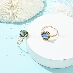 Flat Round Abalone Shell/Paua Shell Finger Rings&nbsp;RJEW-JR01031