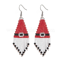 304 Stainless Steel Glass Seed Beads Christmas Hat Dangle Earrings&nbsp;EJEW-MZ00528