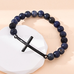 Round Natural Sodalite Bead Stretch Bracelets&nbsp;BJEW-F493-08EB-02