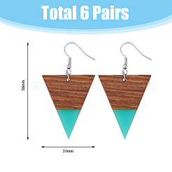 6 Pair 6 Style Resin & Wood Dangle Earrings with Iron Pins&nbsp;EJEW-AB00036